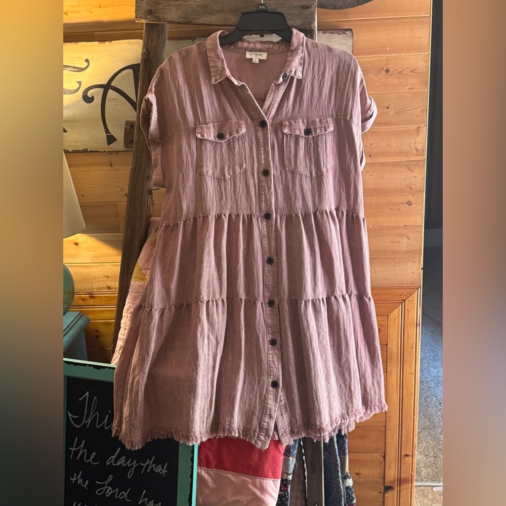 Umgee 3 tiered light brick colored midi dress